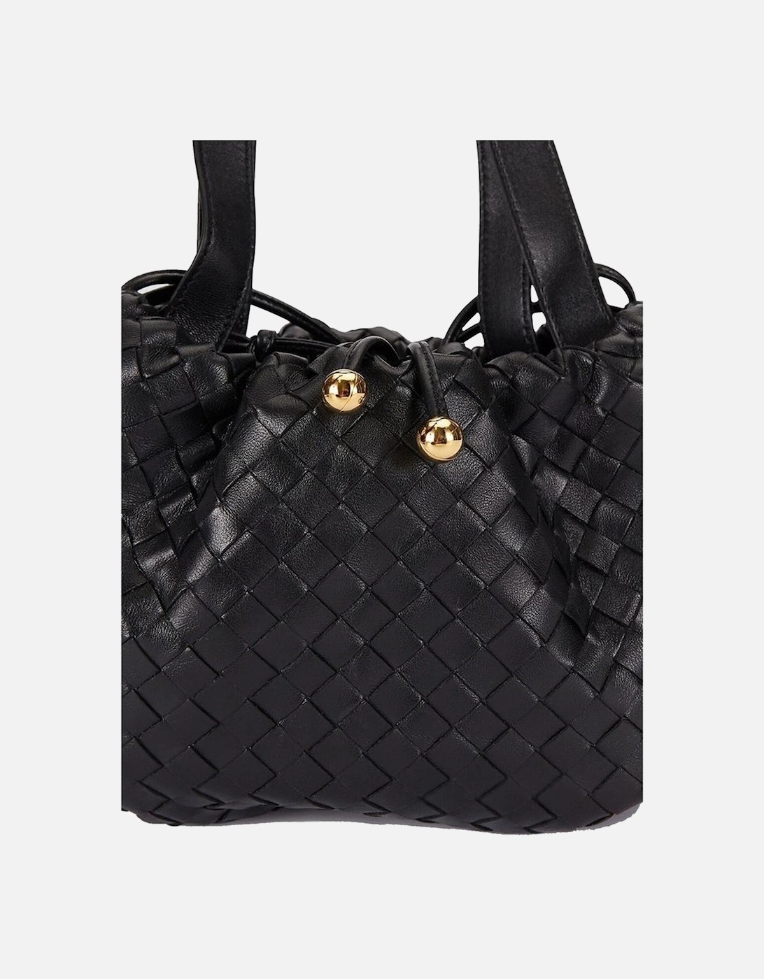 Leather Top Handle Bag with Drawstring Closure Women - Black