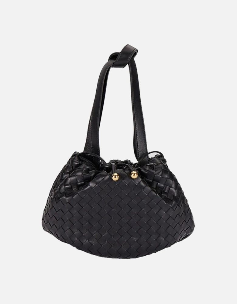 Leather Top Handle Bag with Drawstring Closure Women - Black
