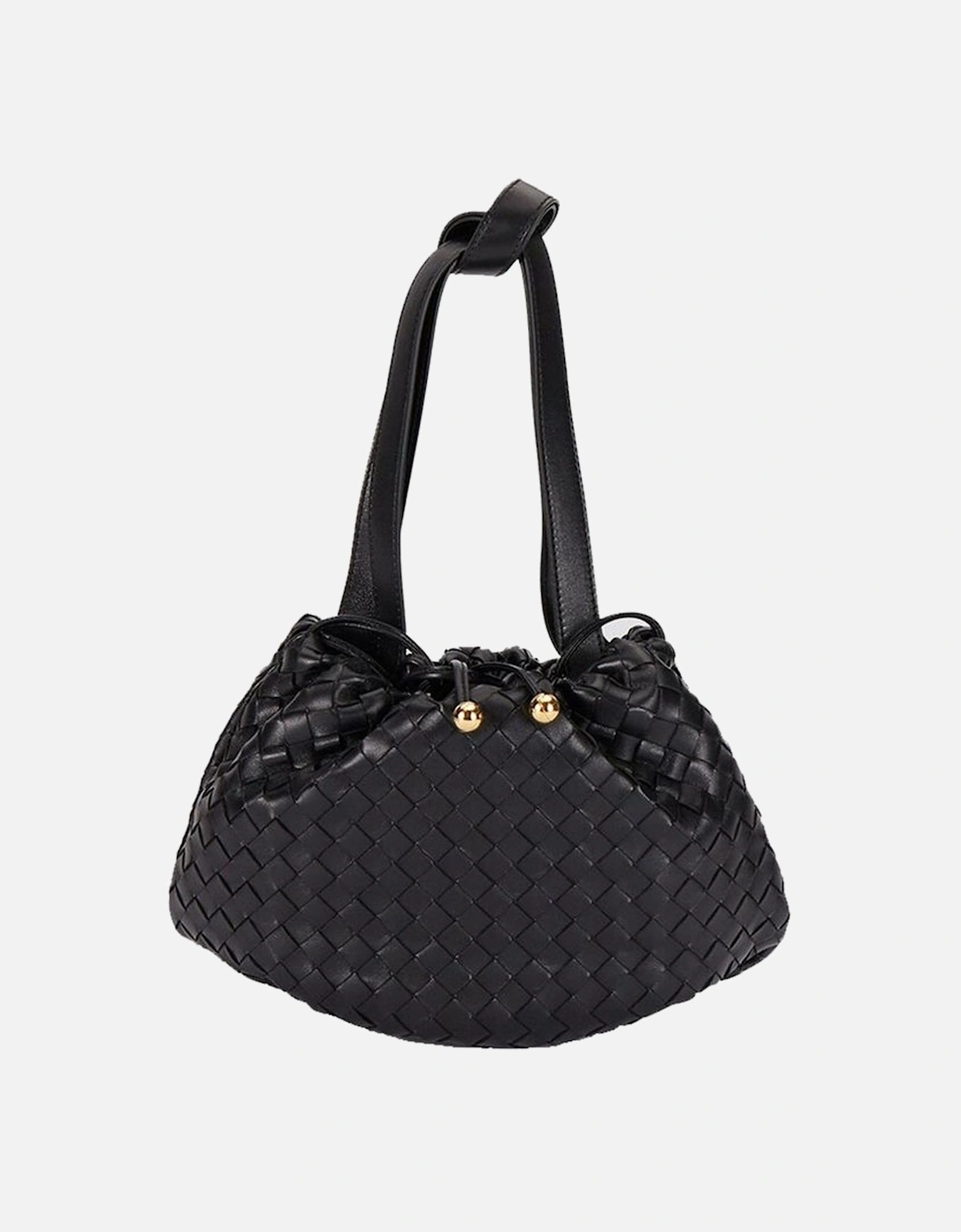 Leather Top Handle Bag with Drawstring Closure Women - Black, 5 of 4