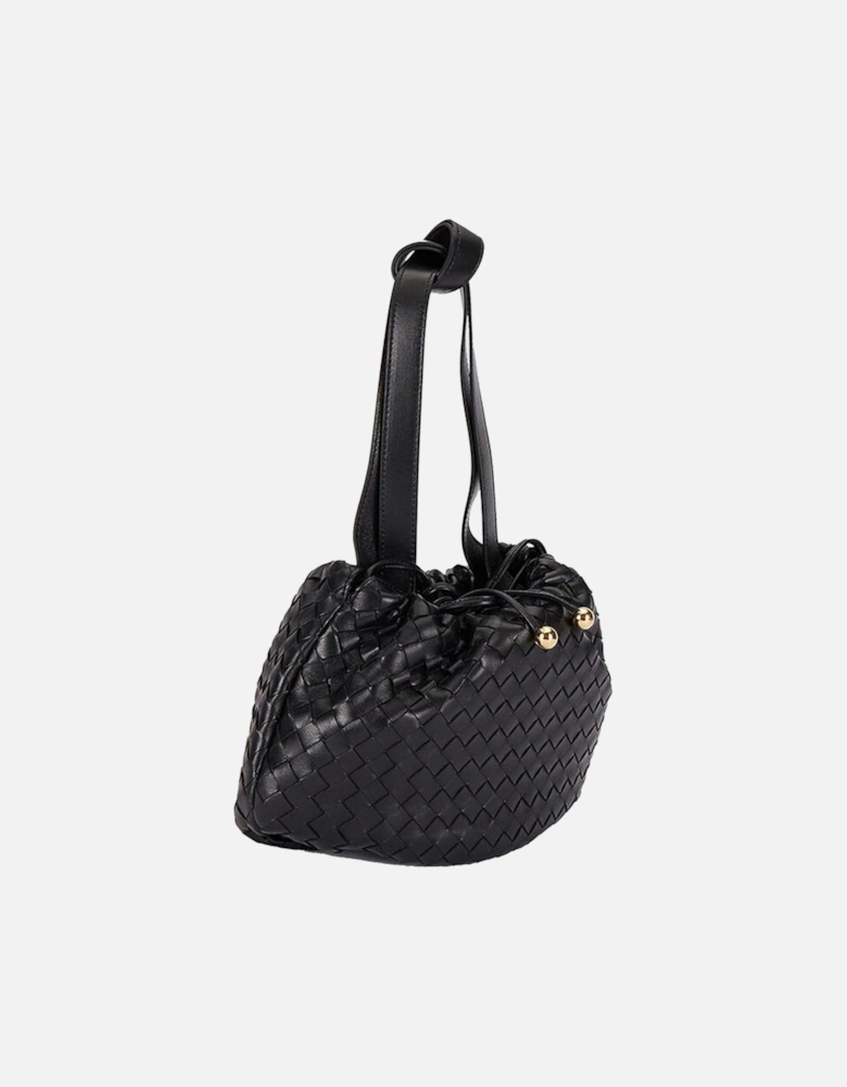 Leather Top Handle Bag with Drawstring Closure Women - Black
