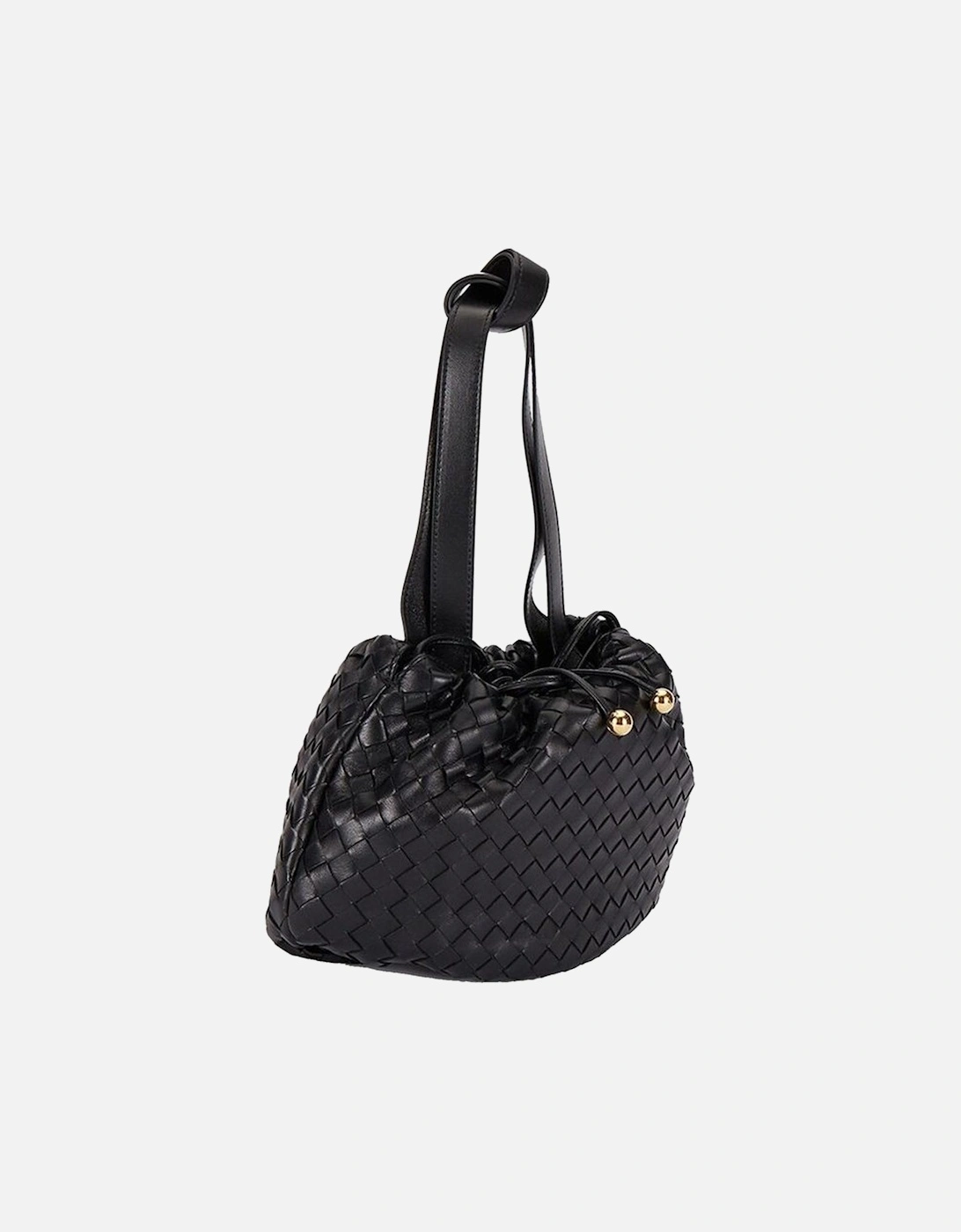 Leather Top Handle Bag with Drawstring Closure Women - Black