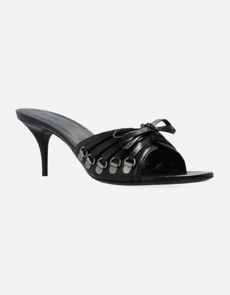 Stiletto Heel Lamb Leather Bow Strap Shoes Women - Black Sandals