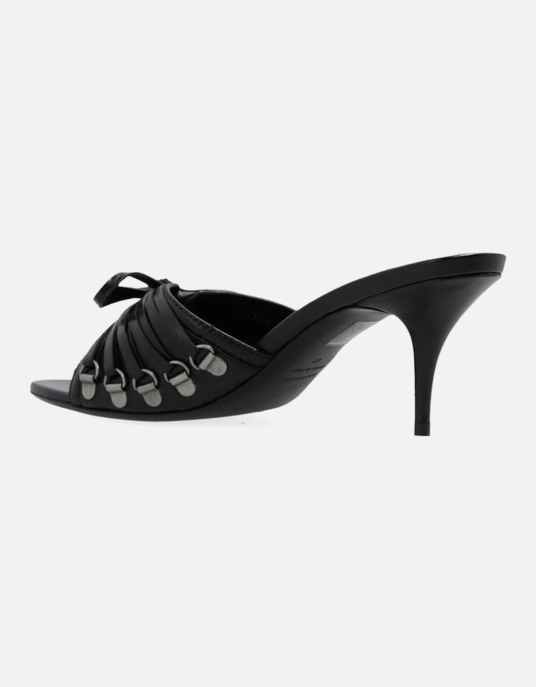 Stiletto Heel Lamb Leather Bow Strap Shoes Women - Black Sandals
