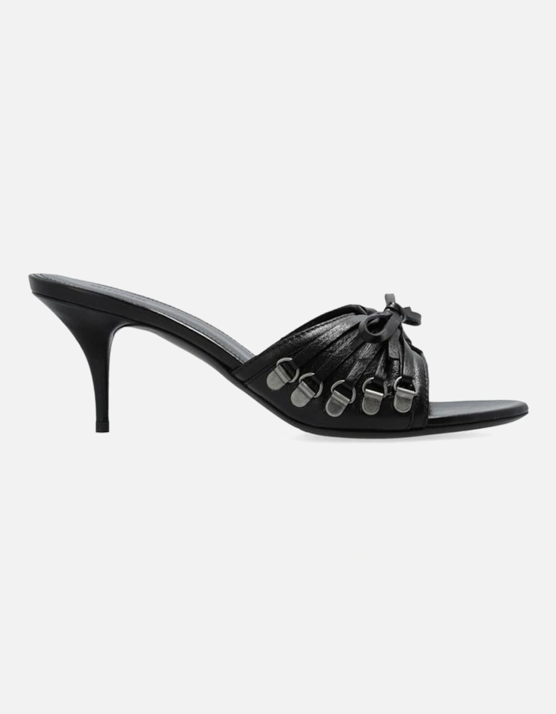 Stiletto Heel Lamb Leather Bow Strap Shoes Women - Black Sandals