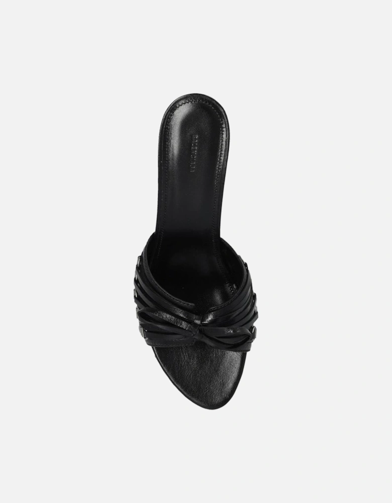 Stiletto Heel Lamb Leather Bow Strap Shoes Women - Black Sandals