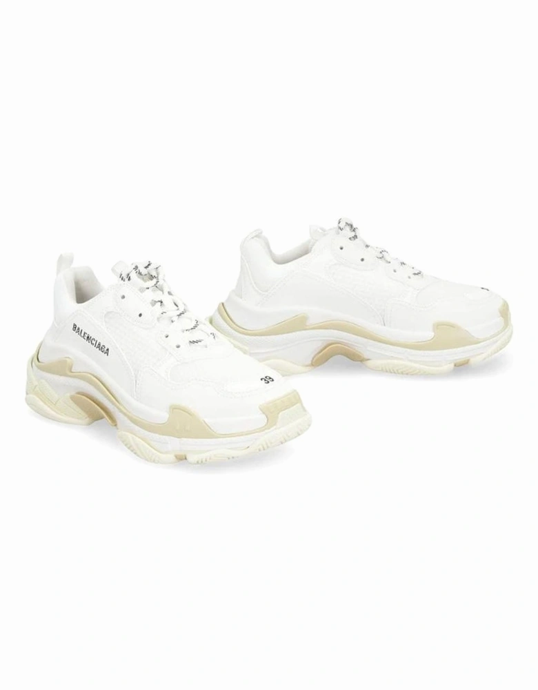 Calf Leather Lace-Up Sneakers with Mesh Inserts Women - White