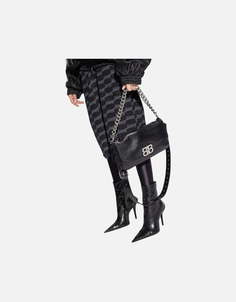 Shoulder Bag with Chain Accent and Adjustable Strap Women - Black