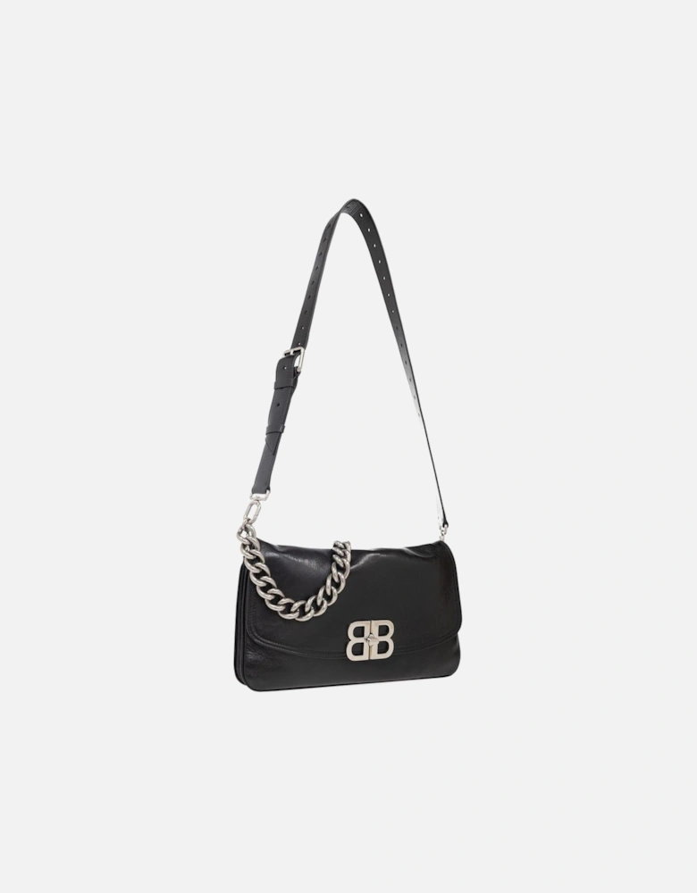 Shoulder Bag with Chain Accent and Adjustable Strap Women - Black