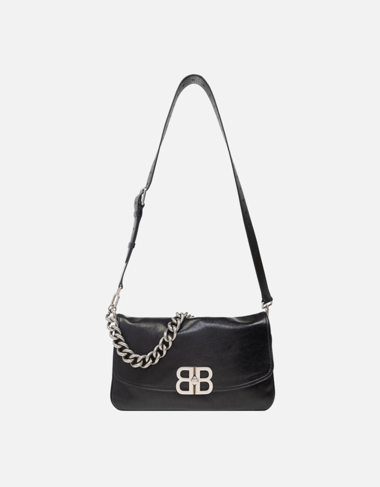Shoulder Bag with Chain Accent and Adjustable Strap Women - Black