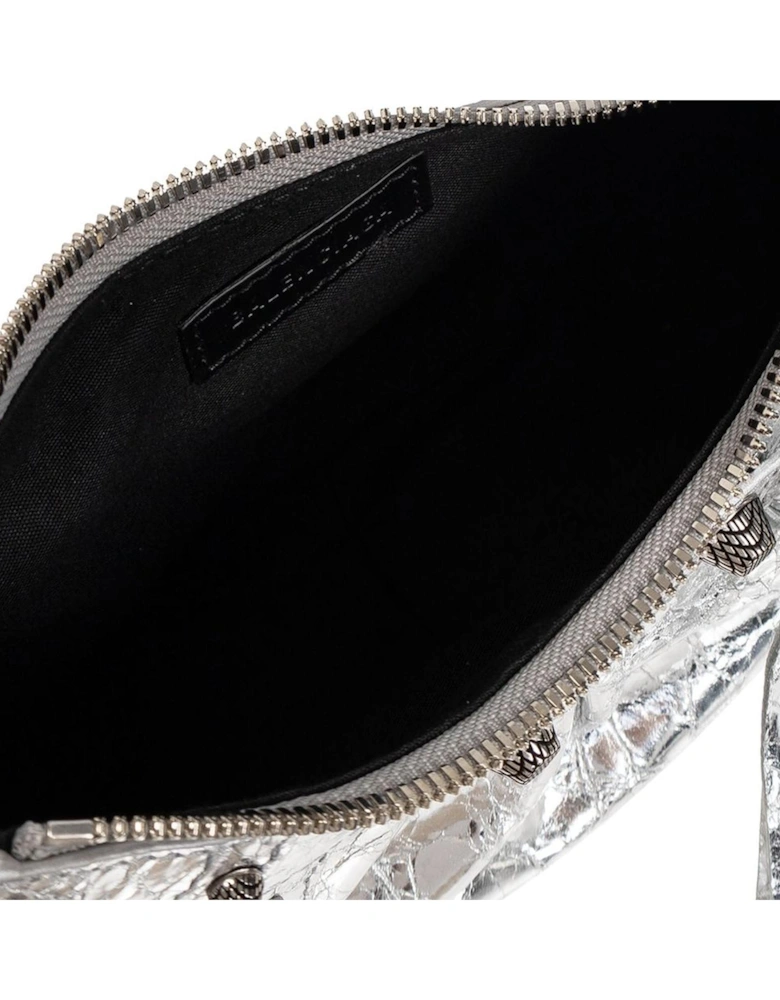 Women's Croc-Embossed Shoulder Bag with Heart Mirror Charm and