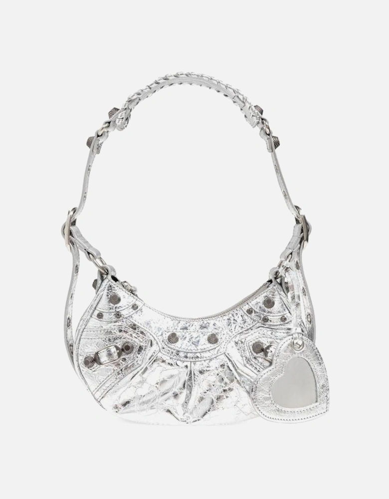 Women's Croc-Embossed Shoulder Bag with Heart Mirror Charm and