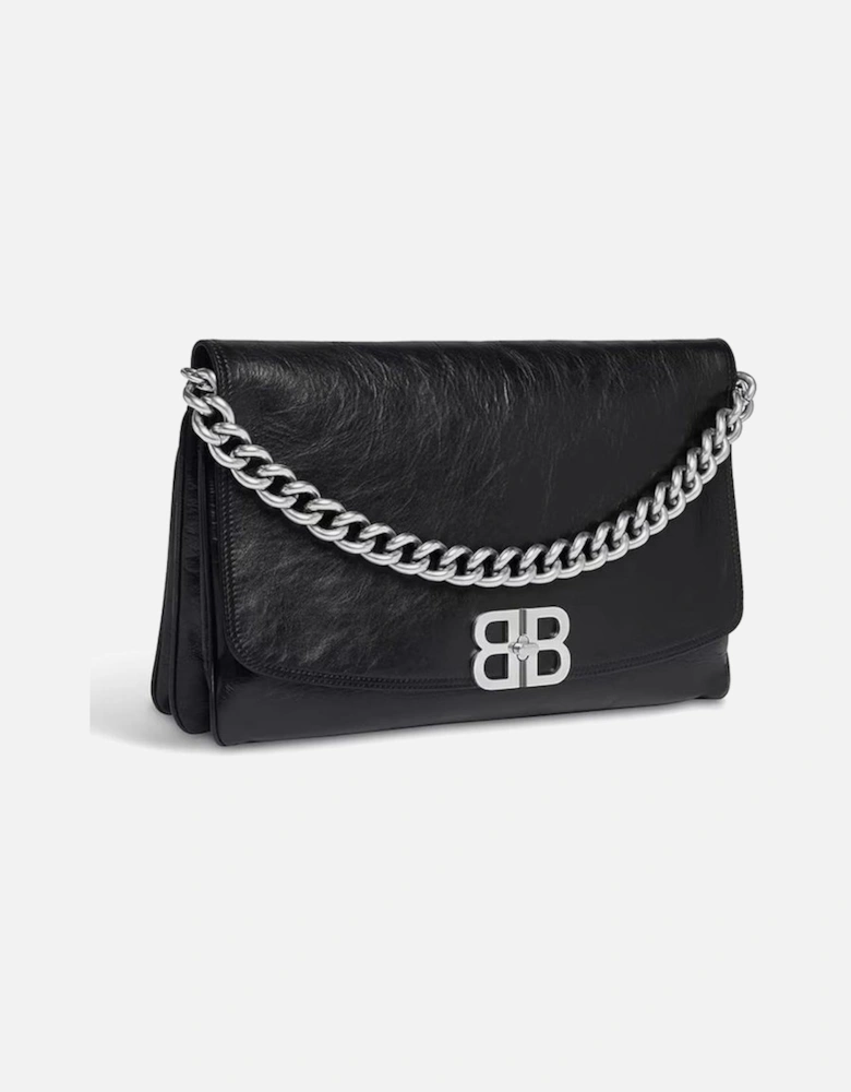 Elegant Shoulder Bag with Chain Strap and Unique Clasp Women - Black