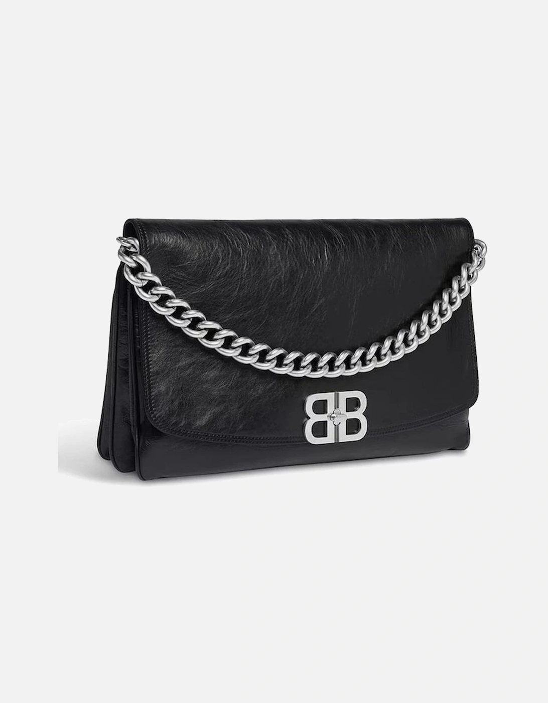 Elegant Shoulder Bag with Chain Strap and Unique Clasp Women - Black