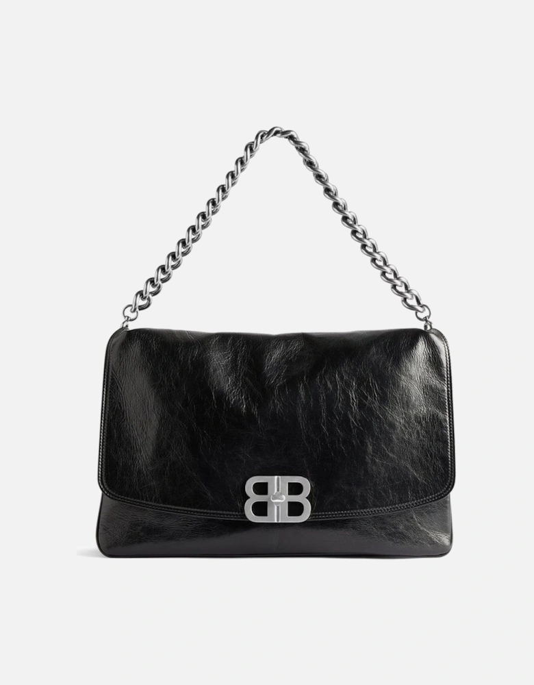 Elegant Shoulder Bag with Chain Strap and Unique Clasp Women - Black