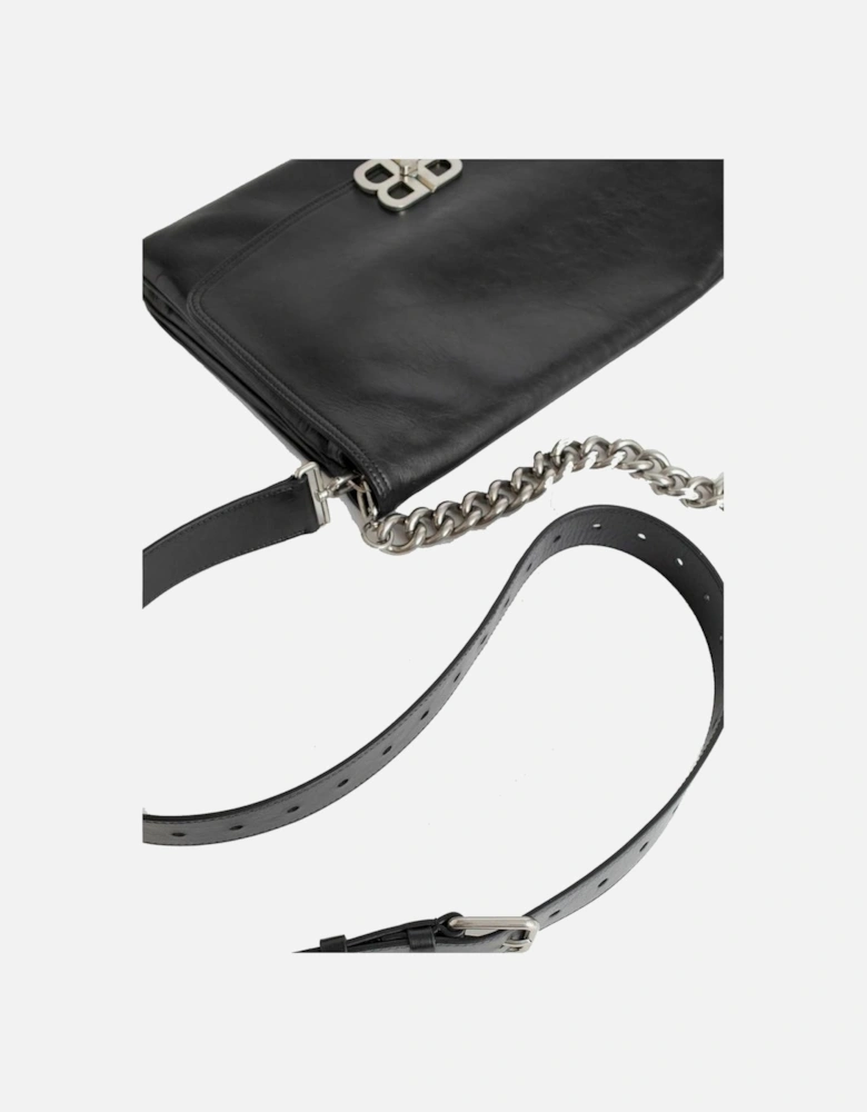 Elegant Shoulder Bag with Chain Strap and Unique Clasp Women - Black