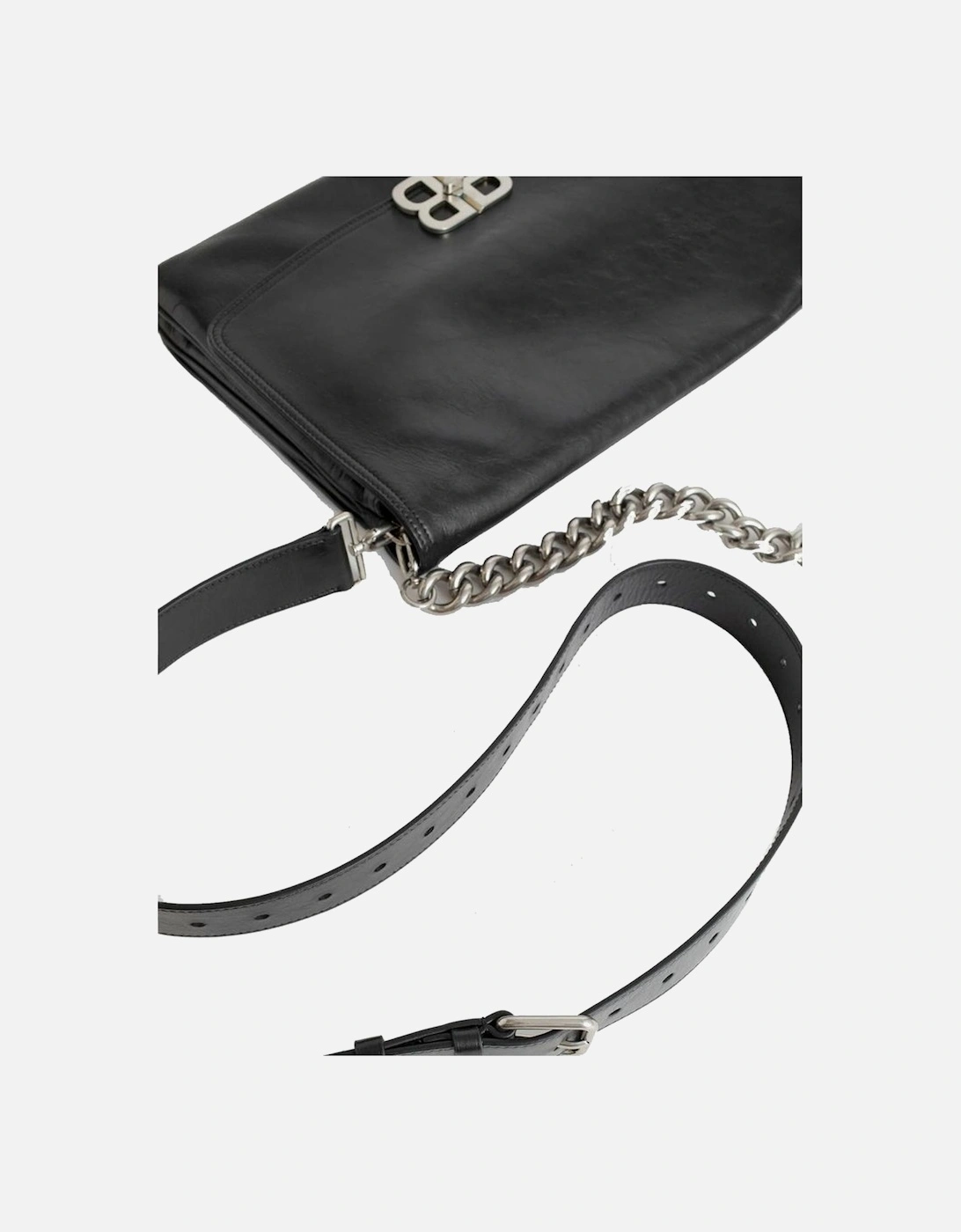 Elegant Shoulder Bag with Chain Strap and Unique Clasp Women - Black