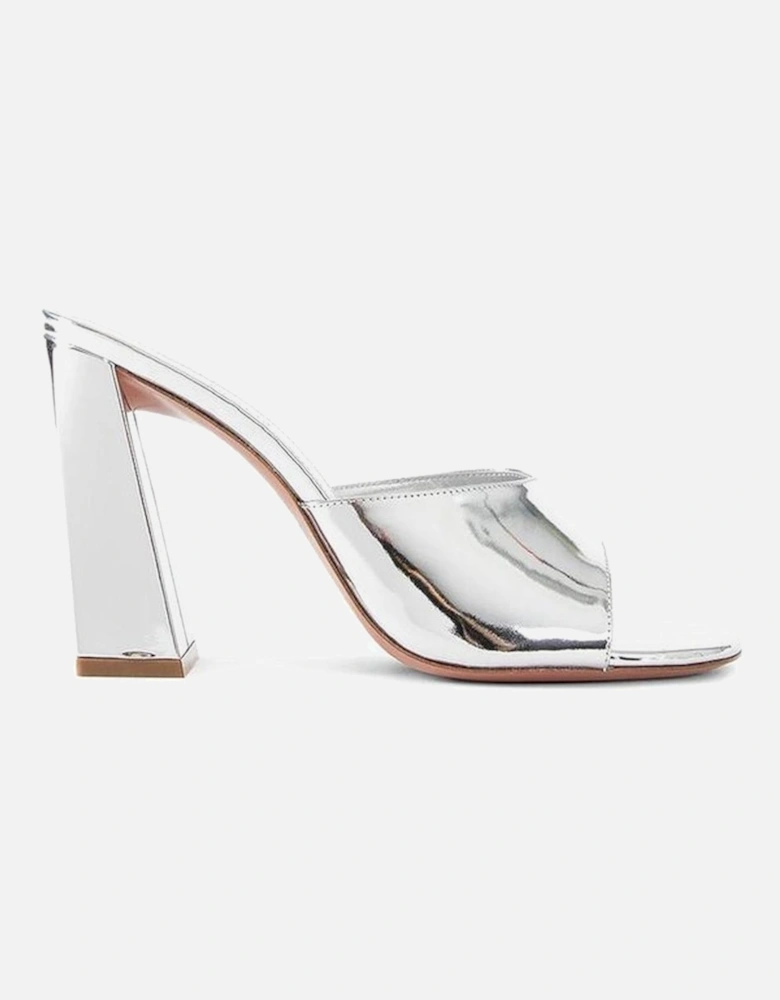 Patent Leather Slip-On Block Heel Shoes Women - Silver