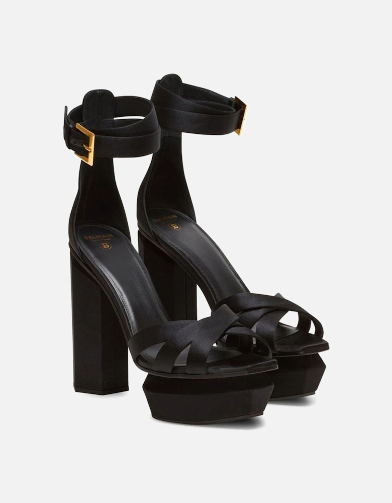 Silk Platform Open Toe Heeled Sandals Women - Black