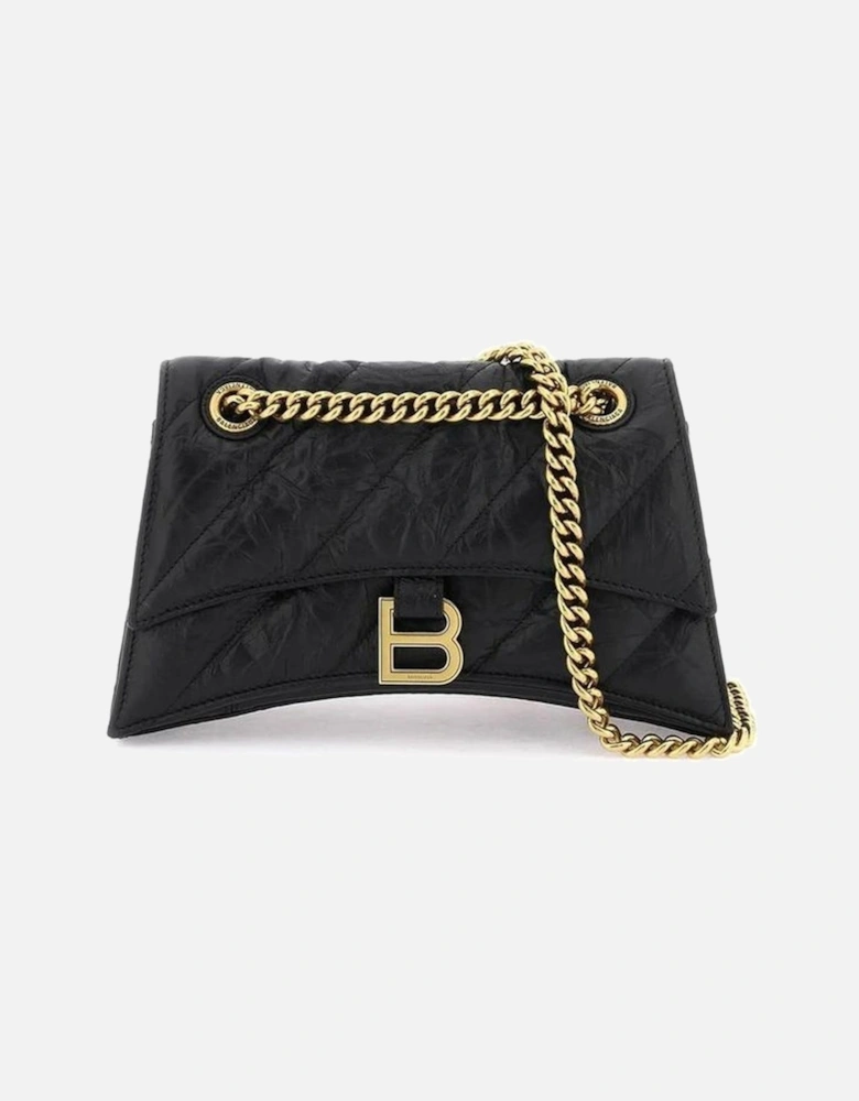 Quilted Leather Shoulder Bag with Chain Strap Women - Black