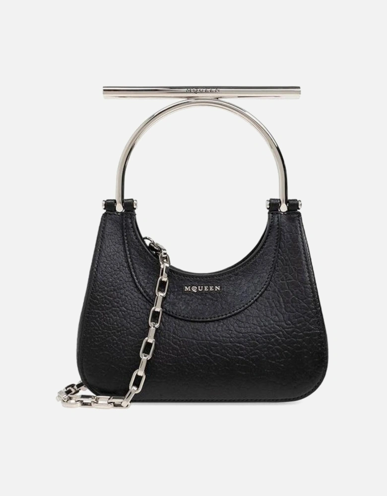Elegant Grainy Leather Handbag with Metal Handle and Chain Detail