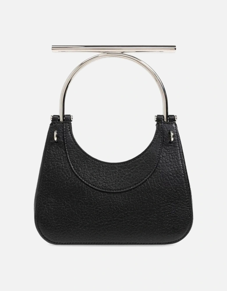 Elegant Grainy Leather Handbag with Metal Handle and Chain Detail