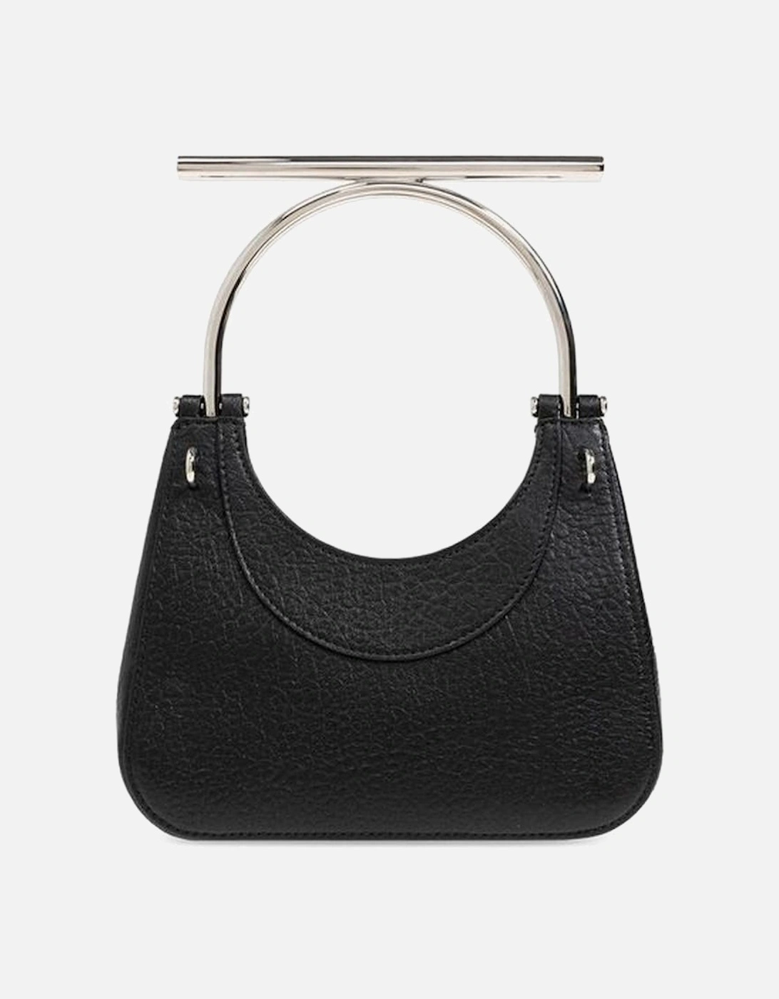 Elegant Grainy Leather Handbag with Metal Handle and Chain Detail