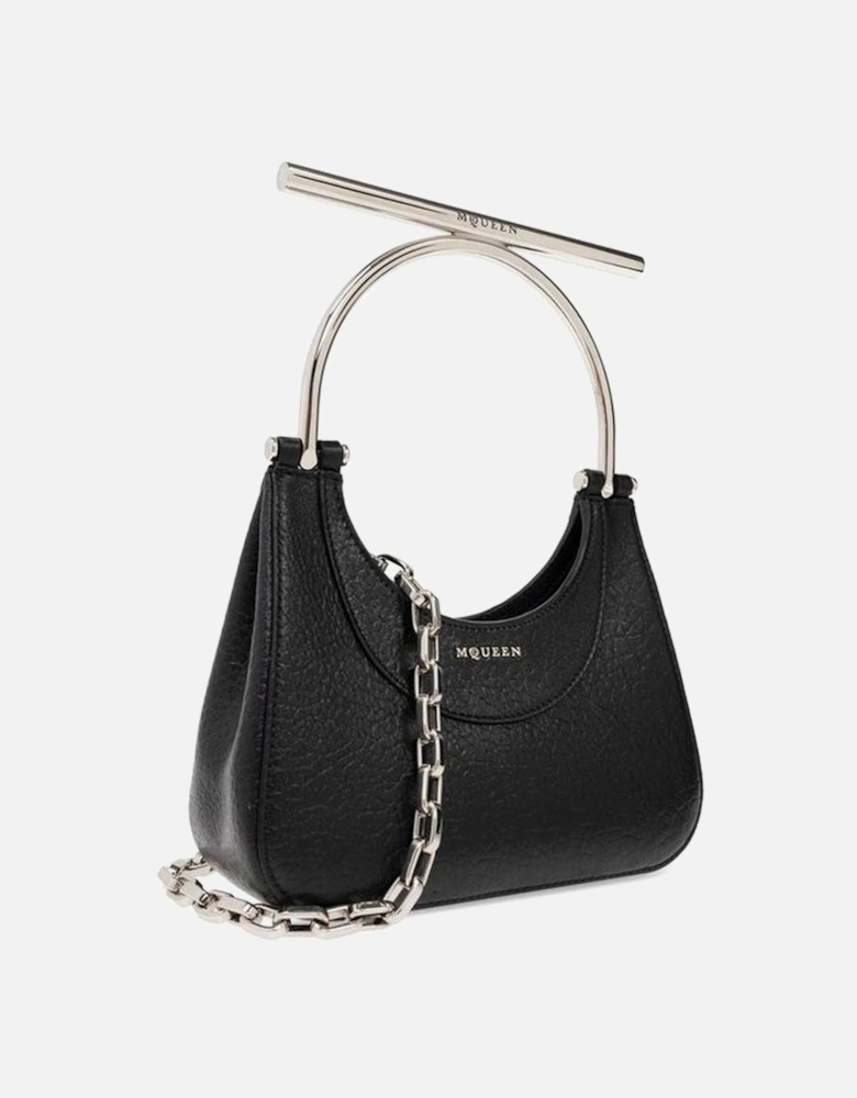 Elegant Grainy Leather Handbag with Metal Handle and Chain Detail