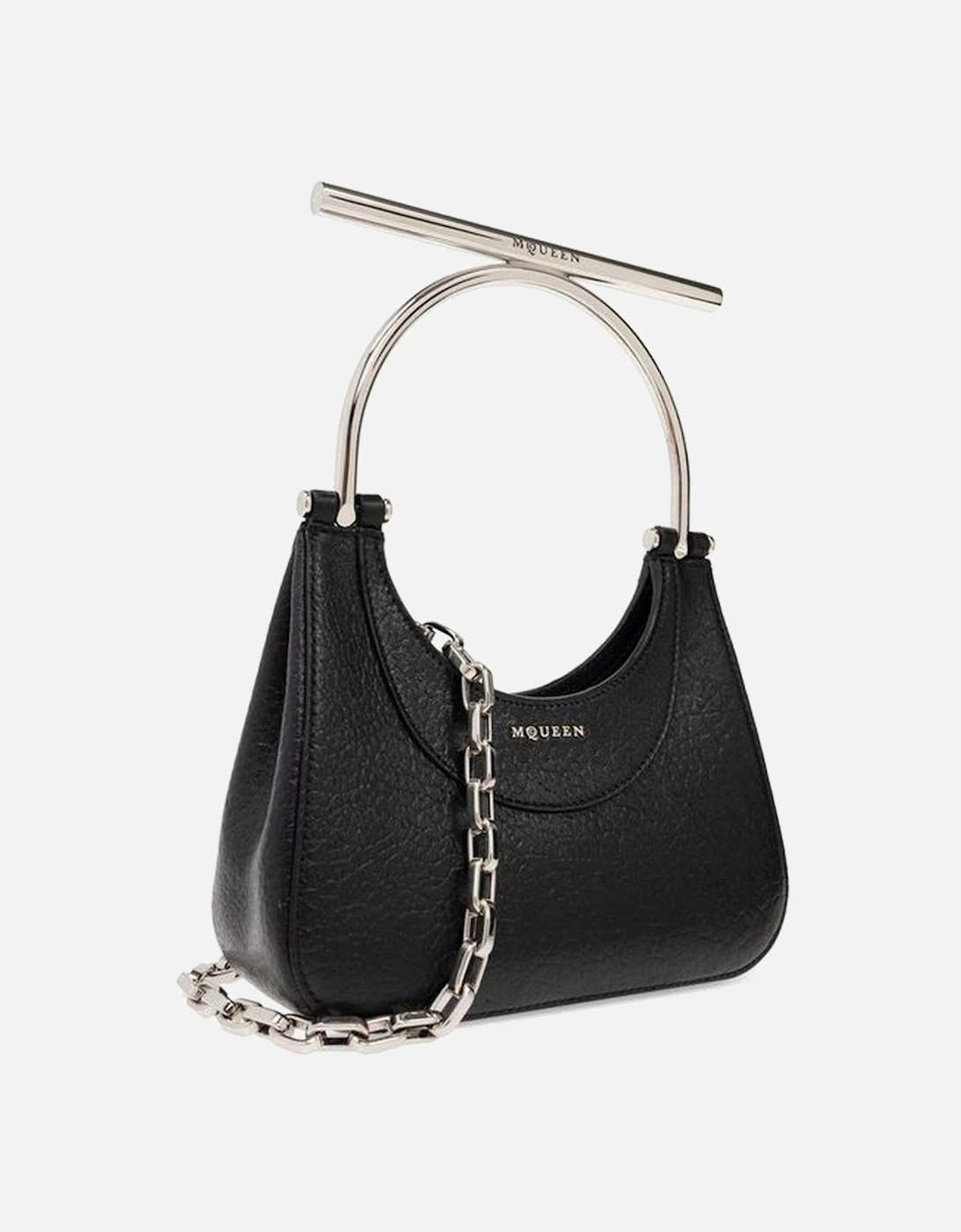 Elegant Grainy Leather Handbag with Metal Handle and Chain Detail