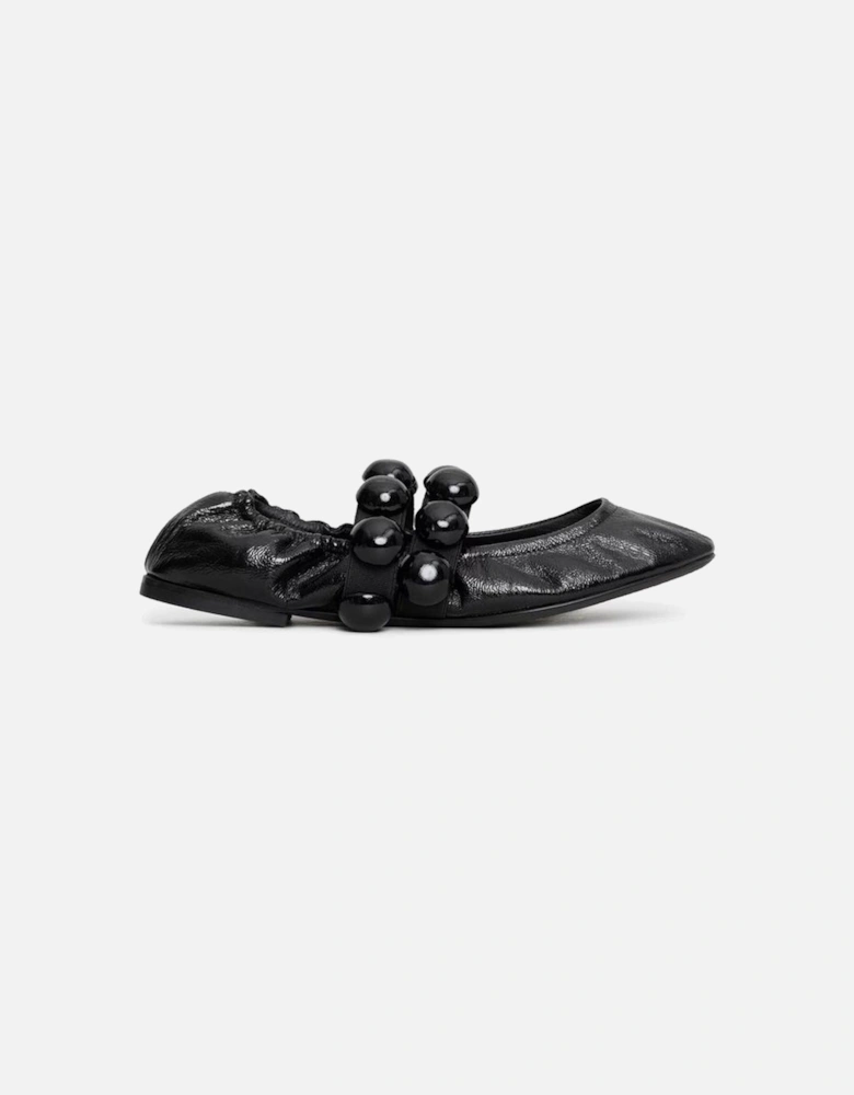 Leather Almond Toe Elastic Strap Shoes Women - Black