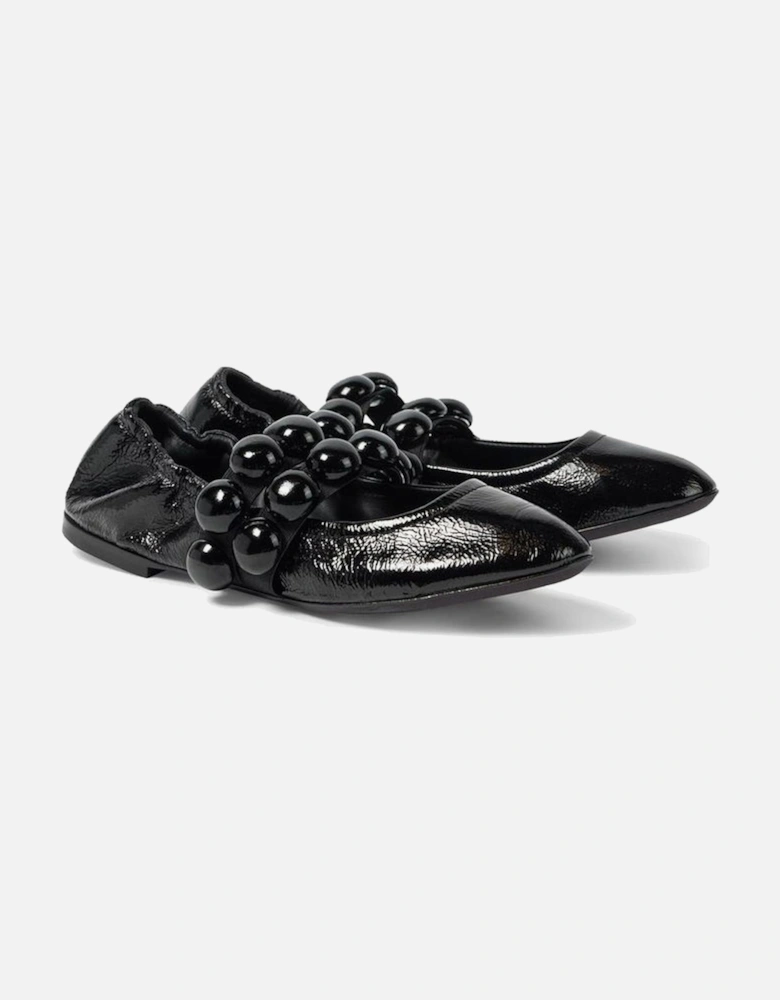 Leather Almond Toe Elastic Strap Shoes Women - Black