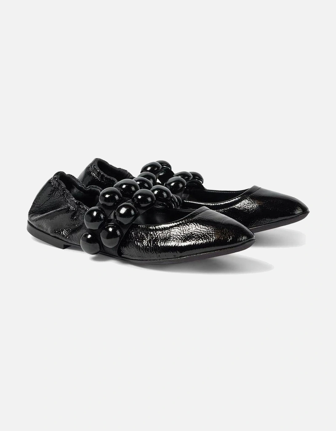 Leather Almond Toe Elastic Strap Shoes Women - Black