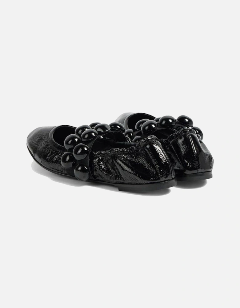Leather Almond Toe Elastic Strap Shoes Women - Black