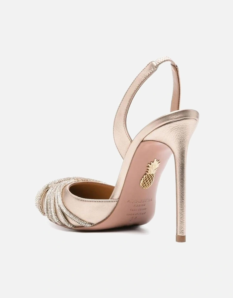 Crystal Embellished Pointed Toe Leather Heels Women - Beige Pumps