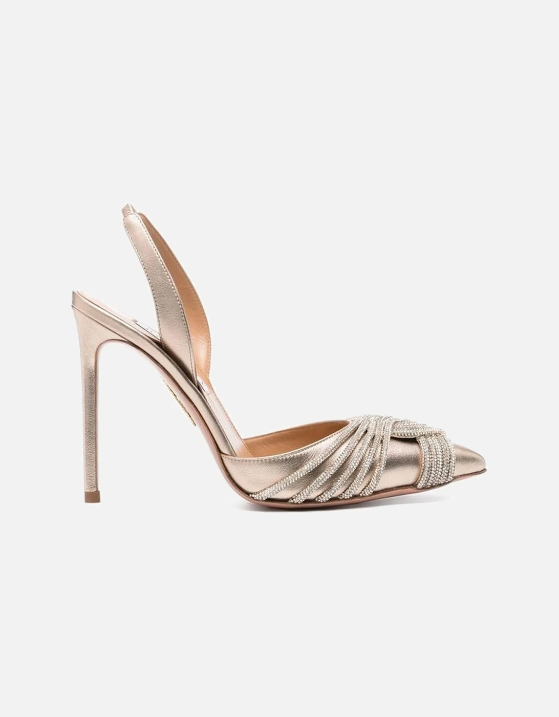 Crystal Embellished Pointed Toe Leather Heels Women - Beige Pumps, 5 of 4