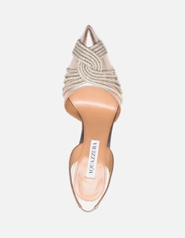 Crystal Embellished Pointed Toe Leather Heels Women - Beige Pumps