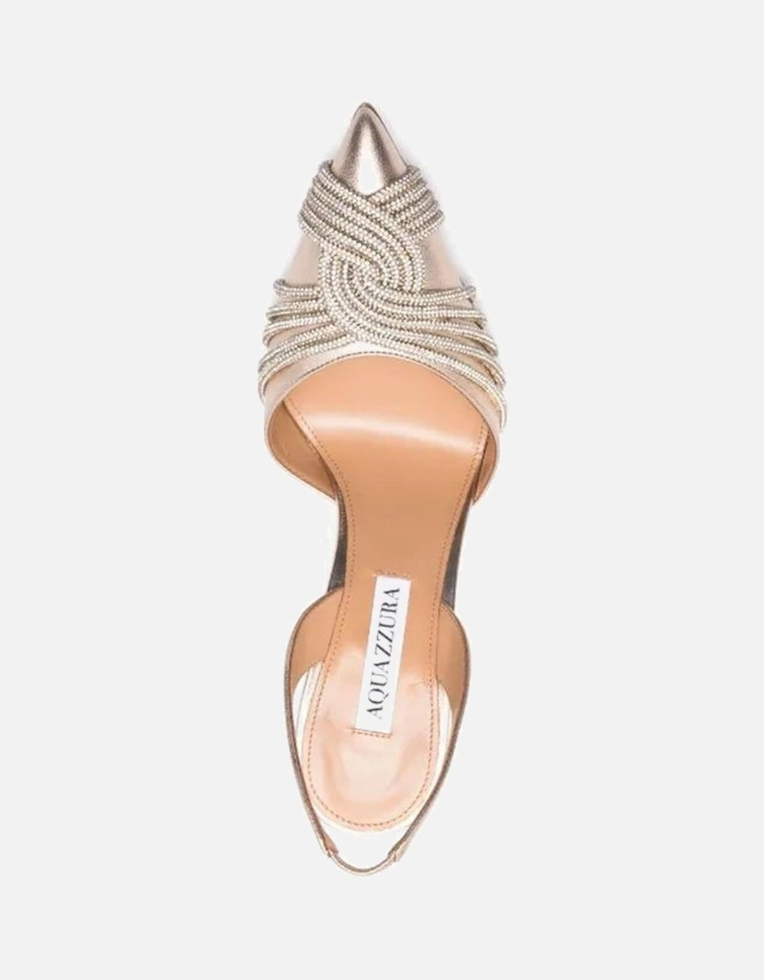Crystal Embellished Pointed Toe Leather Heels Women - Beige Pumps