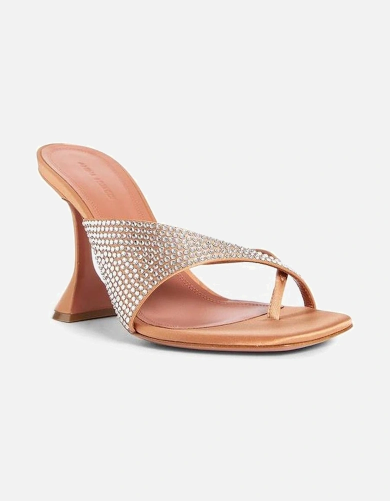 Crystal-Embellished Silk Thong Strap Heels Women - Orange Shoes