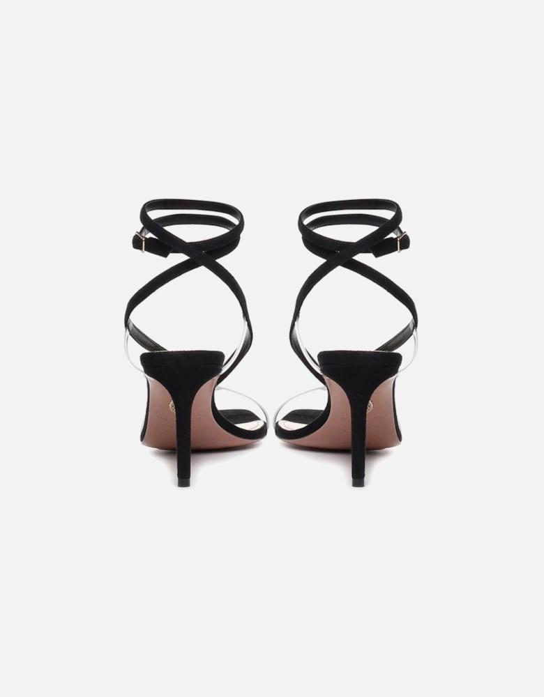 Calf Leather Square Toe Suede Effect Heeled Sandals Women - Black