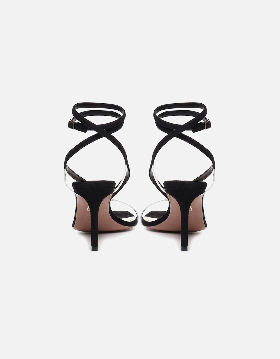 Calf Leather Square Toe Suede Effect Heeled Sandals Women - Black