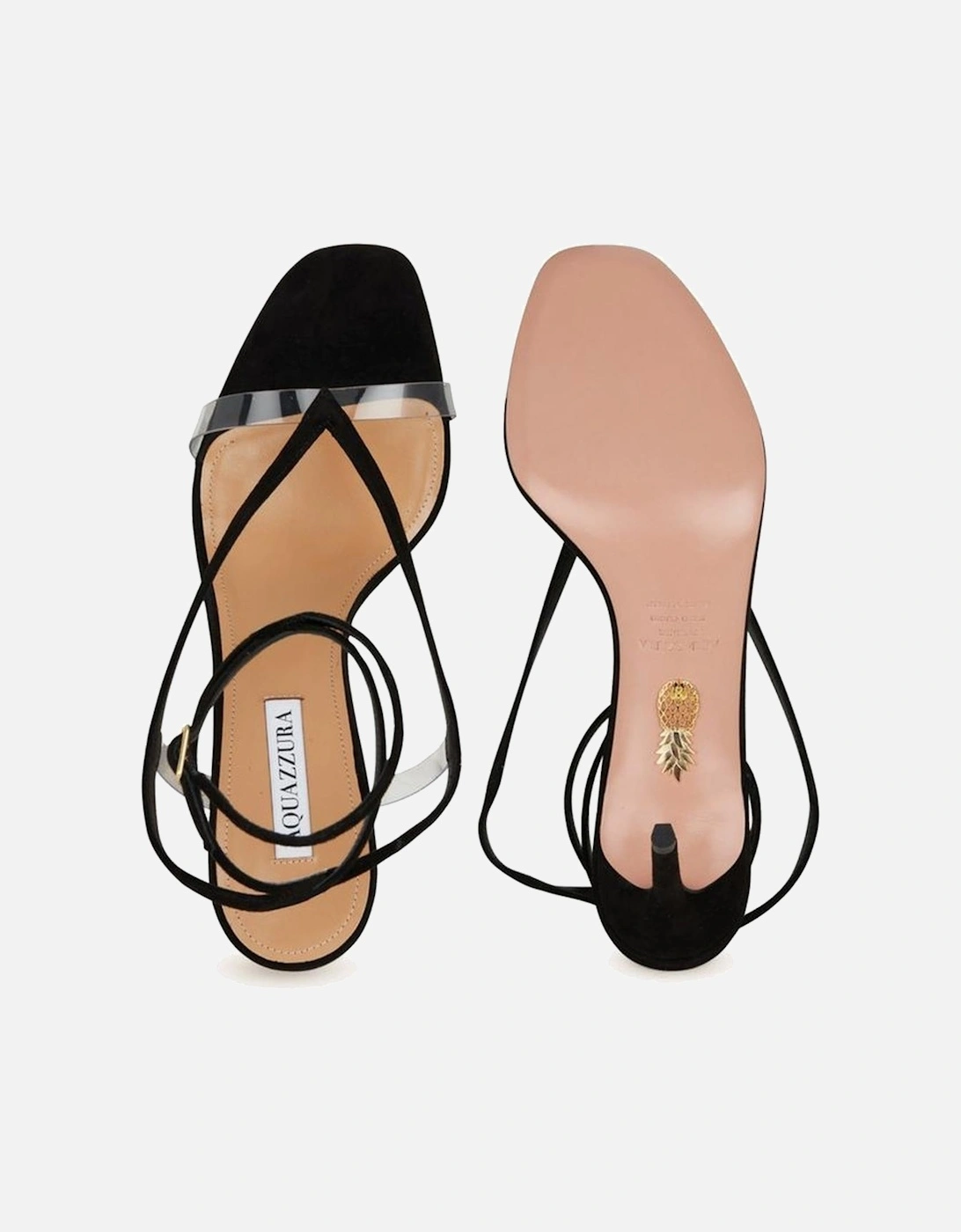 Calf Leather Square Toe Suede Effect Heeled Sandals Women - Black