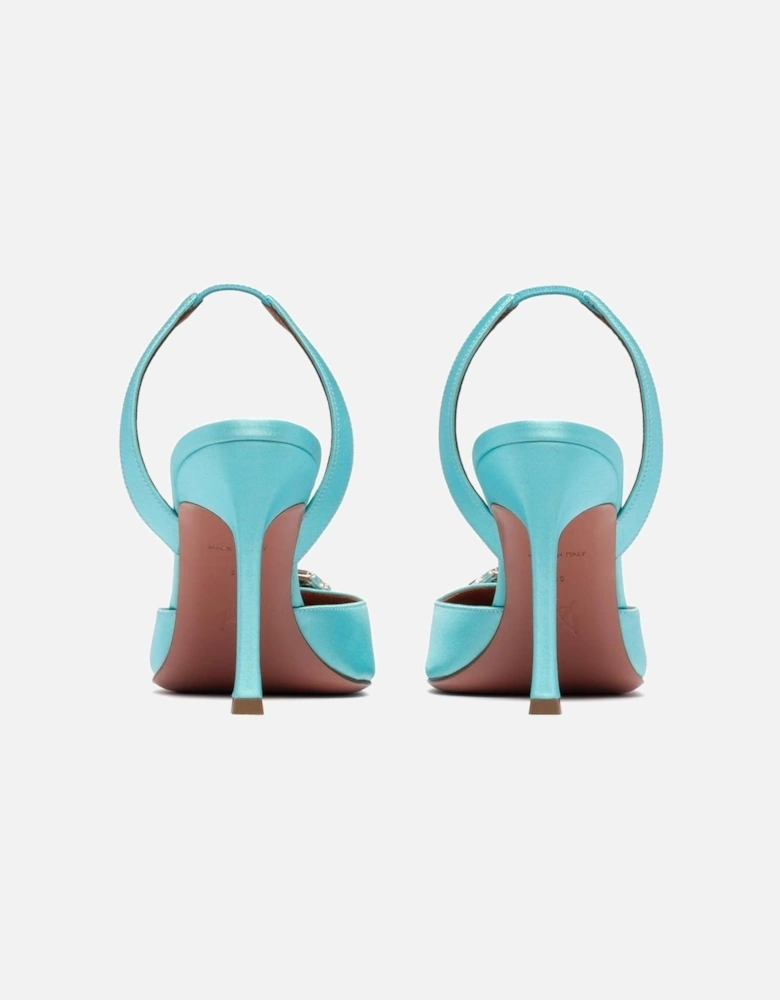 Silk Crystal Applique Pointed Toe Heels Women - Green Pumps