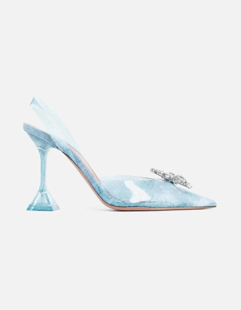 Plexiglass Pointed Toe Heels with Crystal Bow Women - Blue Pumps