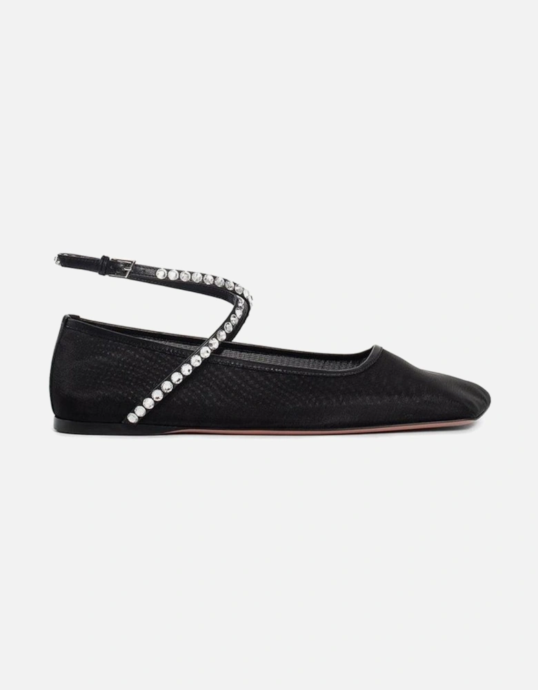 Crystal Embellished Asymmetric Square Toe Sandals Women - Black Shoes