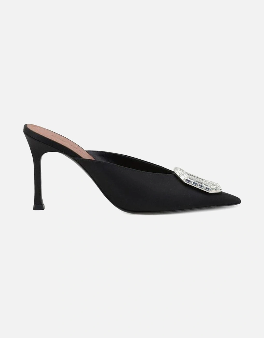 Silk and Leather Crystal Embellished Heeled Mules Women - Black Shoes, 5 of 4