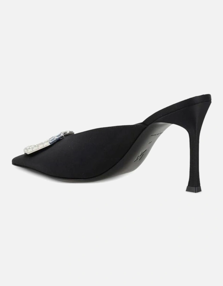 Silk and Leather Crystal Embellished Heeled Mules Women - Black Shoes