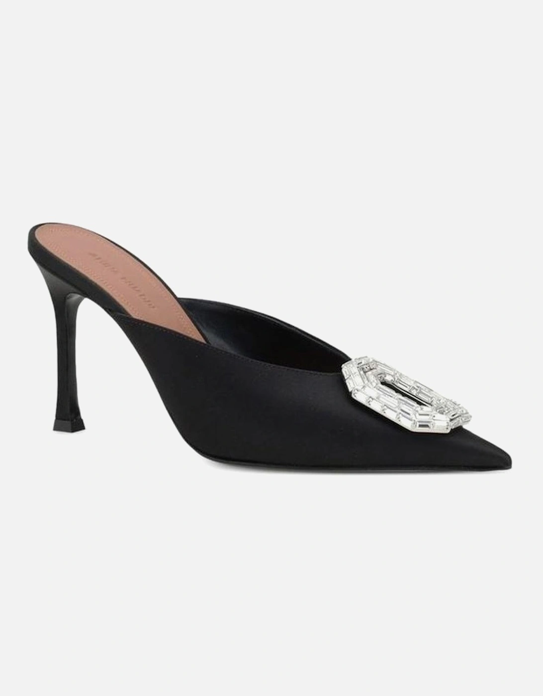 Silk and Leather Crystal Embellished Heeled Mules Women - Black Shoes
