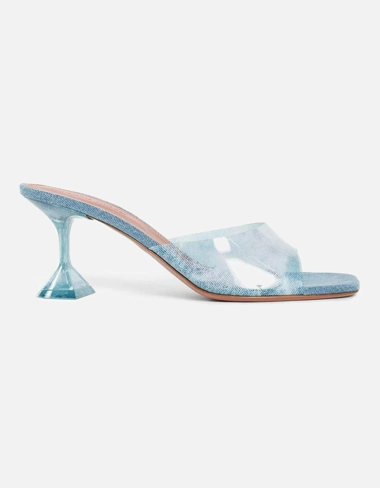 Square Toe Slip-On Denim Print Heeled Mules Women - Blue Shoes