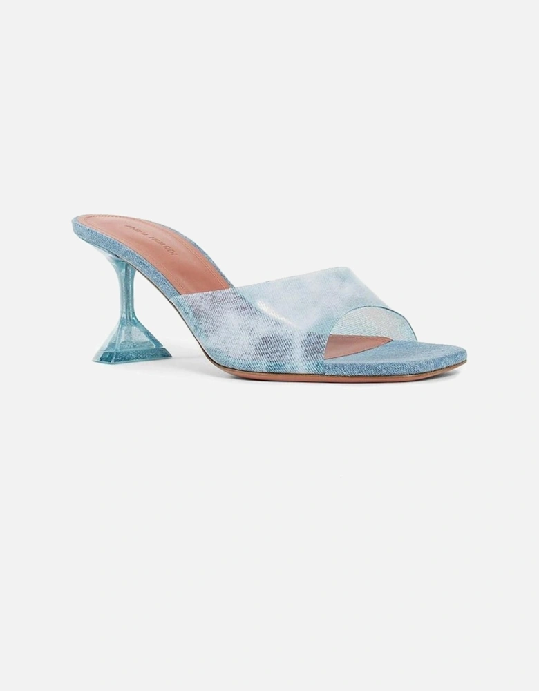 Square Toe Slip-On Denim Print Heeled Mules Women - Blue Shoes