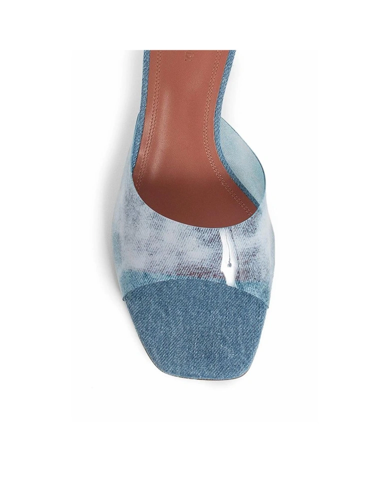 Square Toe Slip-On Denim Print Heeled Mules Women - Blue Shoes