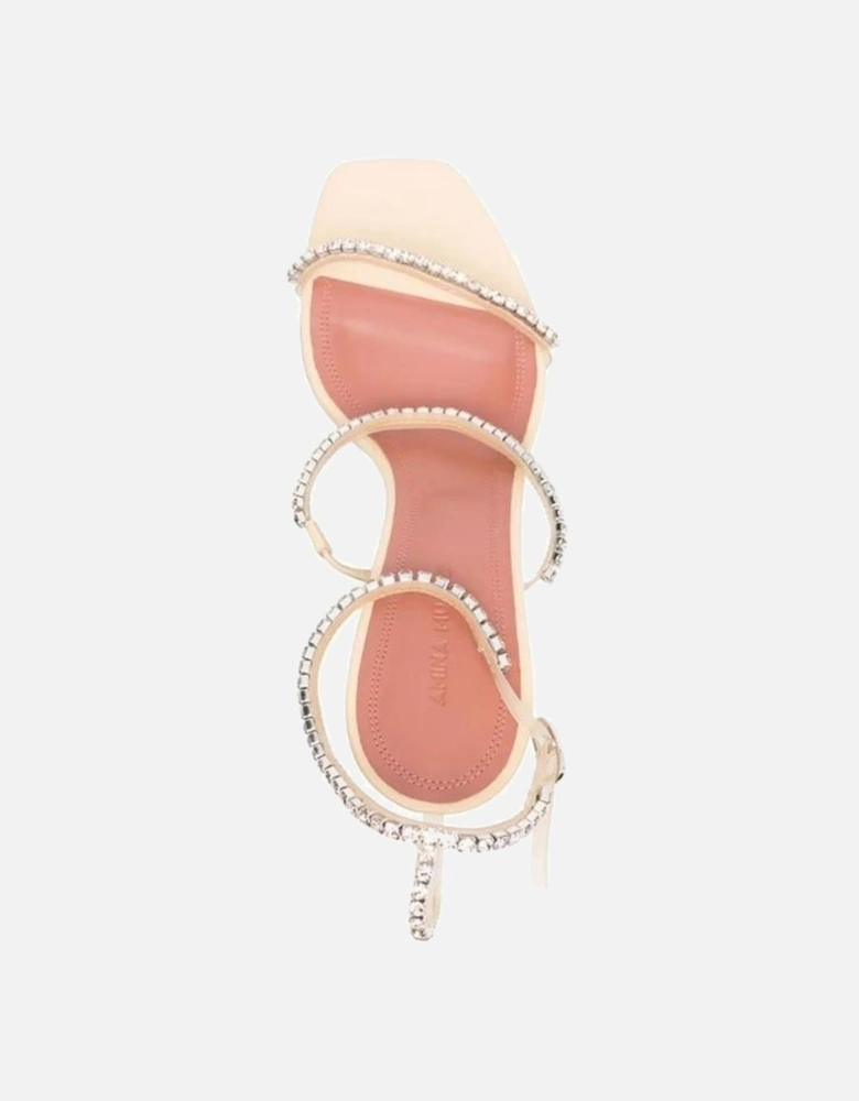 Open Toe Rhinestone Strap Sculpted Heel Sandals Women - White